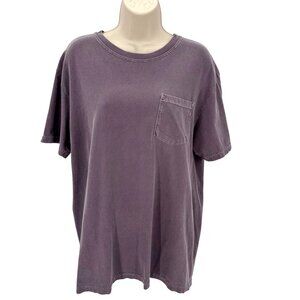 Comfort Colors Womens Heavyweight Garment-Dyed Purple T-Shirt With Pocket L